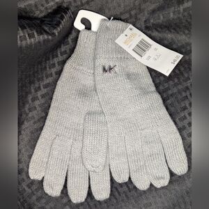 Gray Michael Michael Kors With Silver MK Knit Gloves.